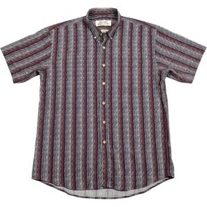 Links Edition Mens Striped Short Sleeve Button Up Shirt XL Cotton Casual Red